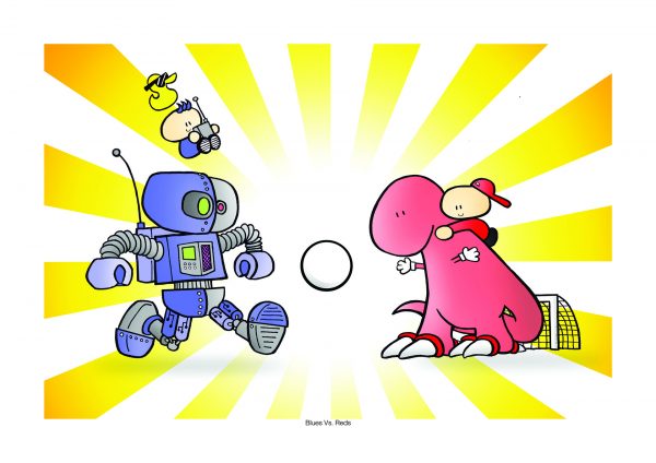 red dino vs blue robot