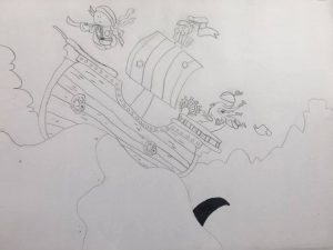 a child's drawing of a pirate ship